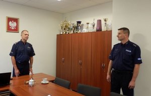Powitanie komisarza Artura Pietrasa, który pełni obowiązki Pierwszego Zastępcy Komendanta Powiatowego Policji w Busku – Zdroju