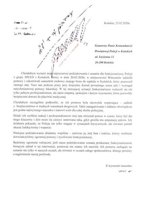 Podziękowania dla policjantów Wydziału Ruchu Drogowego koneckiej jednostki