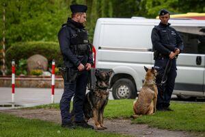 policjanci zabezpieczający mecz